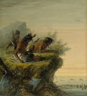 Pawnee Indians watching the Caravan